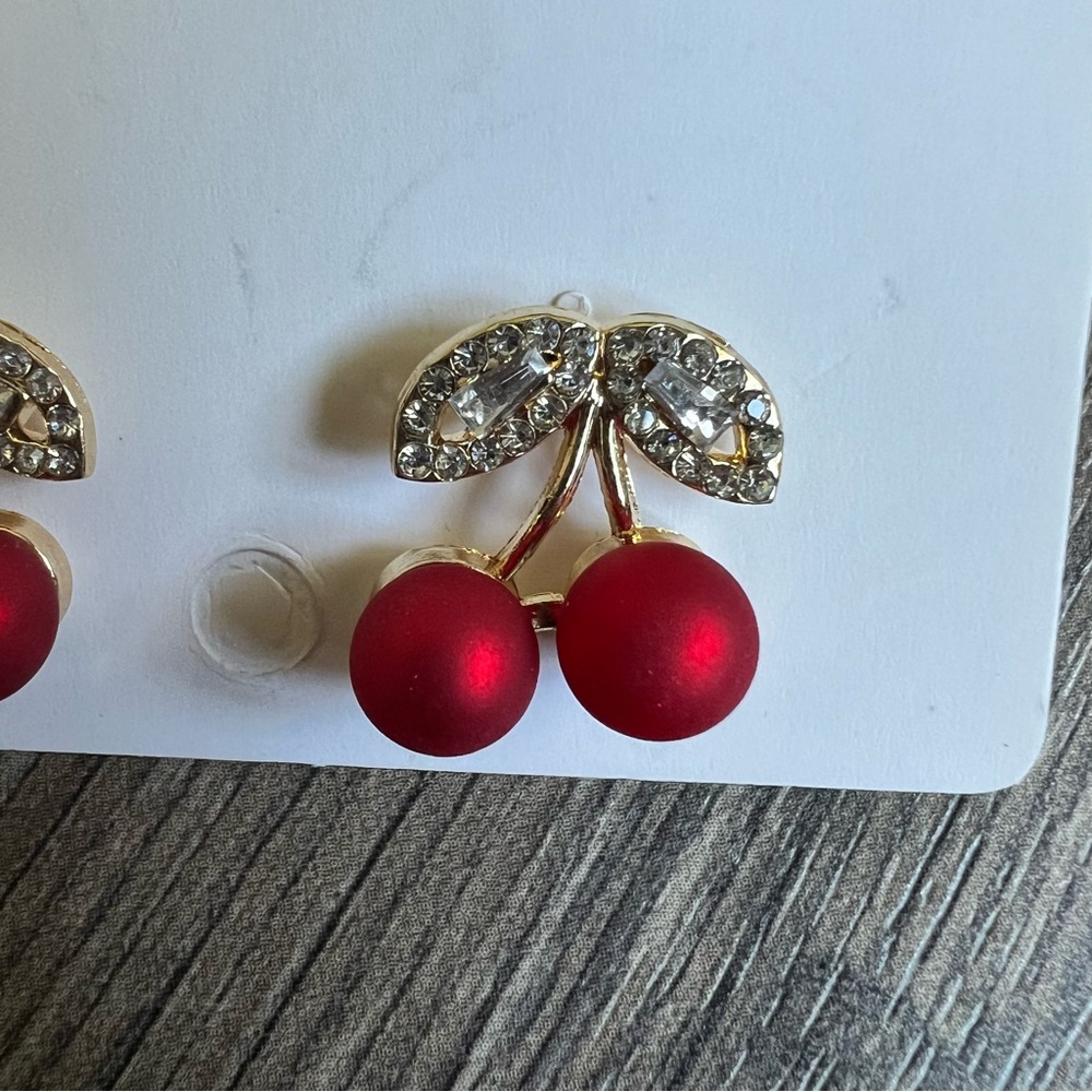 Gold Plated cherry Zircon Earrings Stud Women Gift